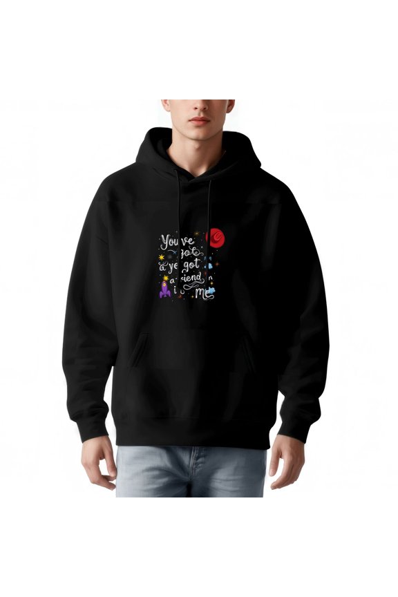 Men's Long Sleeve Hoodie Pullover with Pockets - ' You ' ve Got a Friend in Me ' Graphic Colorful Stars Castle & Dragon Design
