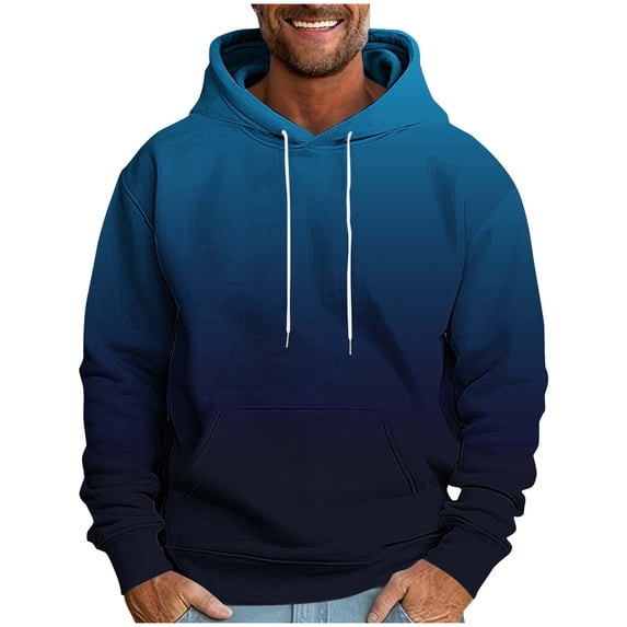 Men's Long Sleeve Hoodie Spring Athletic Drawstring Hooded T-Shirts Casual Jogging Gradient Color Pullover Tops Big & Tall