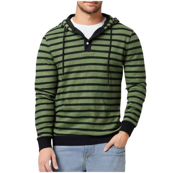 Men's Long Sleeve Hoodie Striped Sweatshirts Lightweight Soft Button T Shirt Active Athletic Workout Gym Sportwear