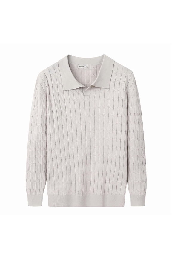 Men's Long Sleeve Knit Polo Sweater Textured Pullover Casual Office Top