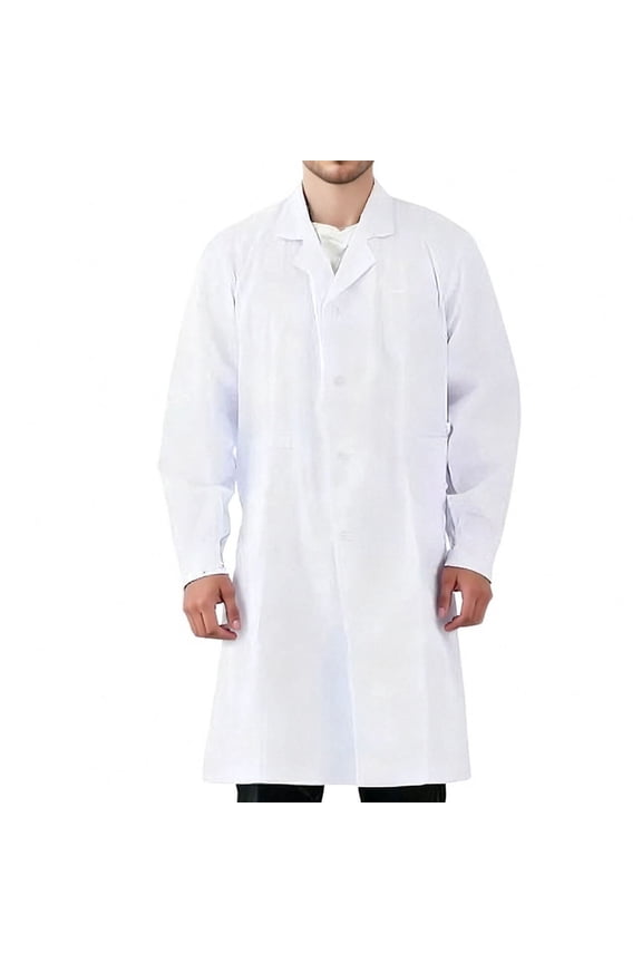 Men's Long-Sleeve Lab Coat for Doctors, Nurses, Beauty Salons, Labs & Pharmacies, White, Size S