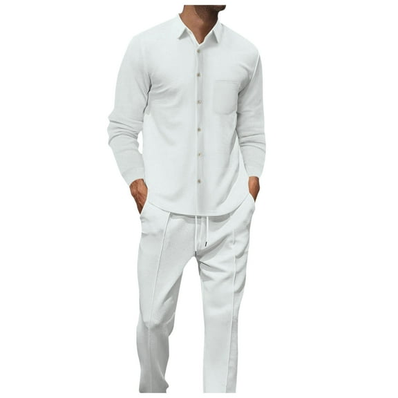 Men's Long Sleeve Lapel Shirt Casual Solid Holiday Cardigan Shirts Tops Pants Outfits