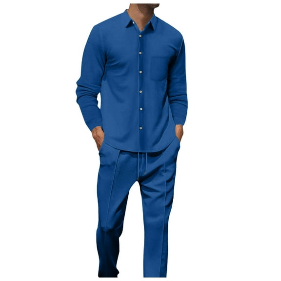 Men's Long Sleeve Lapel Shirt Casual Solid Holiday Cardigan Shirts Tops Pants Outfits