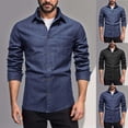 thumbnail image 1 of Men’s Long Sleeve Lapel Solid Color Denim Shirt Jacket Casual Spring Autumn Top, 1 of 8