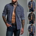 thumbnail image 1 of Men’s Long Sleeve Lapel Solid Color Denim Shirt Jacket Casual Spring Autumn Top, 1 of 9