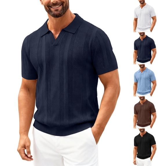 Men’s Long Sleeve Lapel Striped Knitted T-Shirt Casual Spring Fall Top
