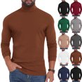 thumbnail image 1 of Men's Long Sleeve Layering Tops, Solid Color Turtleneck Slim Fit Casual Base Layer Undershirts, 1 of 9