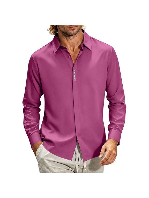 Men's Long Sleeve Loose Fit Dress Shirt, Wrinkle Free Stretch Button Down Shirt with Hidden Button, Spread Collar Soft Breathable Shirt for Business Formal Office Wedding Party