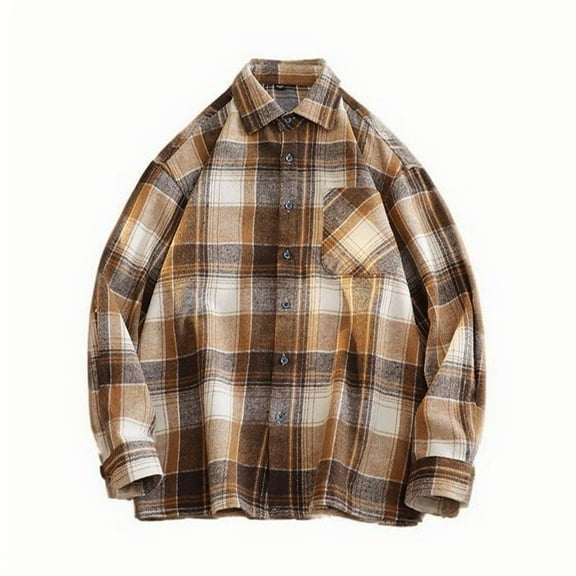 BVnarty Plaid Shirts for Men Long Sleeve Loose Fit Plaid Shacket, Stylish Lapel Button-Up Top for Casual and Outdoor Wear, Winter Fashion Blouse