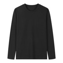 Men's Long Sleeve Loose Shirts Casual Pullover Basic Sweatshirt Fall Crewneck Solid Color Basic Blouses for Men (Black L)