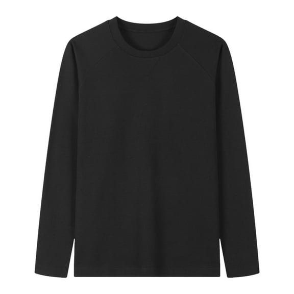 Men's Long Sleeve Loose Shirts Casual Pullover Basic Sweatshirt Fall Crewneck Solid Color Basic Blouses for Men (Black L)