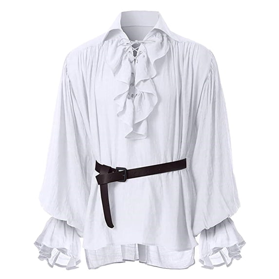 Men's Long Sleeve Medieval Shirt with Belt Two Piece Set Pirate Costume Halloween Cosplay Halloween Costumes Men, Size 4XL