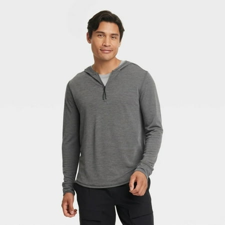 Men's Long Sleeve Merino Wool Hoodie All in Motion Gray XL