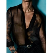 Men's Long Sleeve Nightclub Mesh Sheer Party Shirt