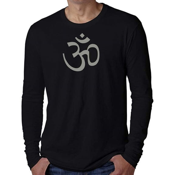 Men's Long Sleeve Om AUM Sumbol Yoga Tee Shirt - Black, Small