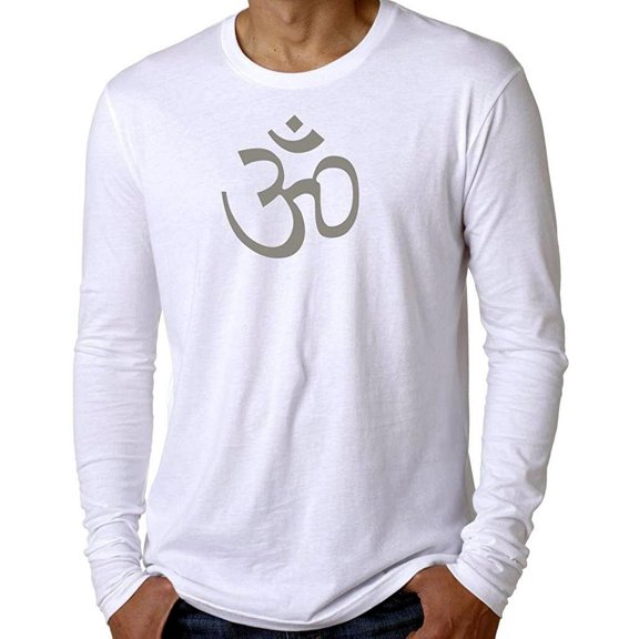Men's Long Sleeve Om AUM Sumbol Yoga Tee Shirt - White, 2XL
