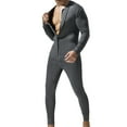 thumbnail image 1 of Men's Long Sleeve Onesie - Stretchy Button Up Henley Jumpsuit Pajamas Sexy One Piece Outfits, 1 of 7