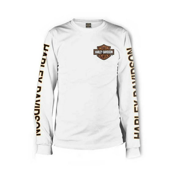 Men's Long Sleeve Orange Bar & Shield White Shirt 30291964, Harley Davidson