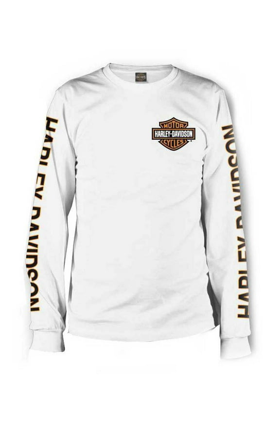 Men's Long Sleeve Orange Bar & Shield White Shirt 30291964, Harley Davidson