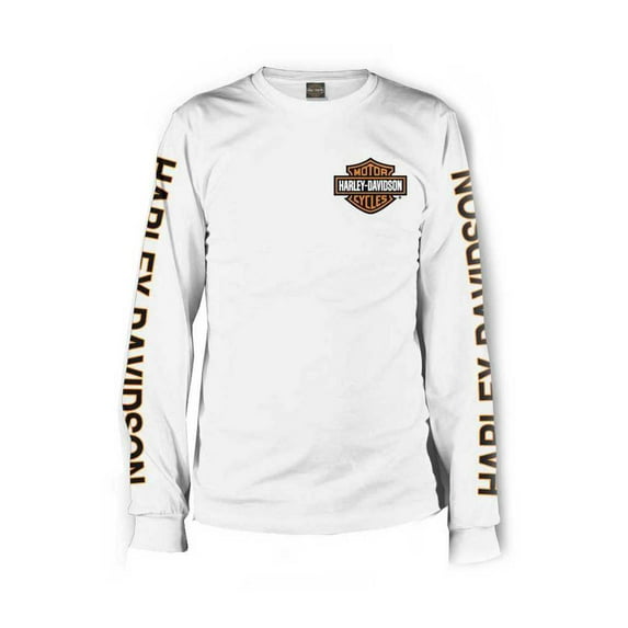 Men's Long Sleeve Orange Bar & Shield White Shirt 30291964, Harley Davidson