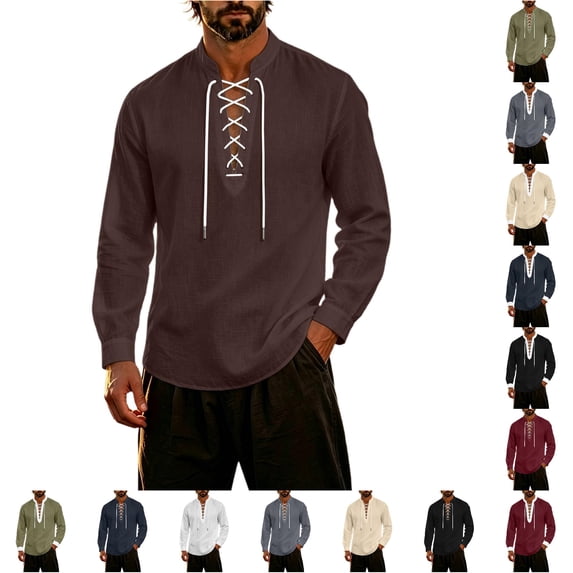 Men’s Long Sleeve Pirate Shirt Medieval Top Pirate Costume Halloween Cosplay Mens Halloween Costume, Size L