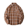 thumbnail image 1 of Men's Long Sleeve Plaid Baggy Shirt Jacket Knit Casual Button Down Fashion Shirts Loose Vintage Blouses with Pockets (M, Khaki), 1 of 6