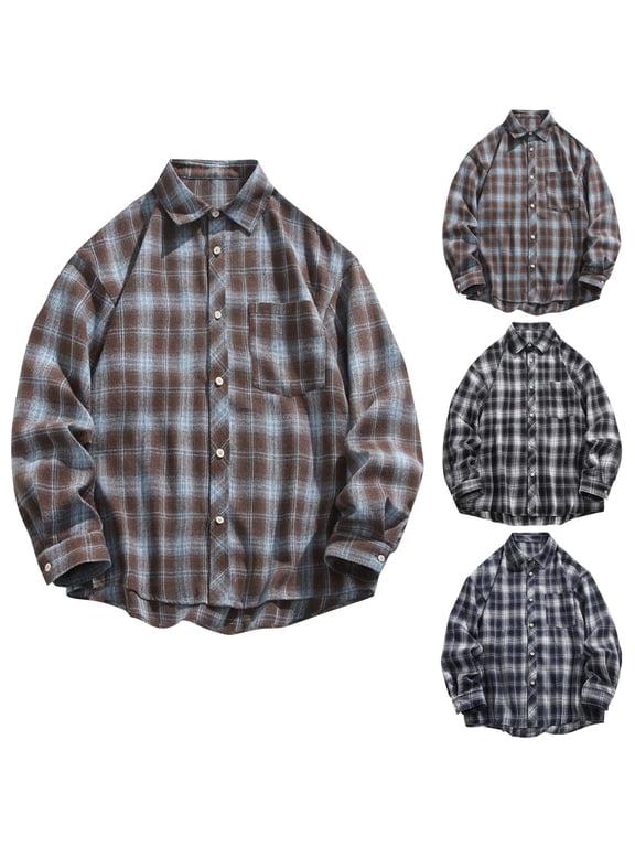 Men's Long Sleeve Plaid Casual Button Down Shirt | Polyamide Stretch Leisure Top Turn Down Collar Daily Work Office Outfits Travel Vacation Gift For Him | JASKFLY,Black XL