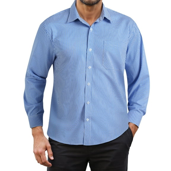 Men's Long Sleeve Plaid Dress Shirts with Pocket Casual Button Down Shirt Formal Business Tops