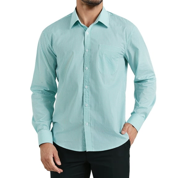 Men's Long Sleeve Plaid Dress Shirts with Pocket Casual Button Down Shirt Formal Business Tops