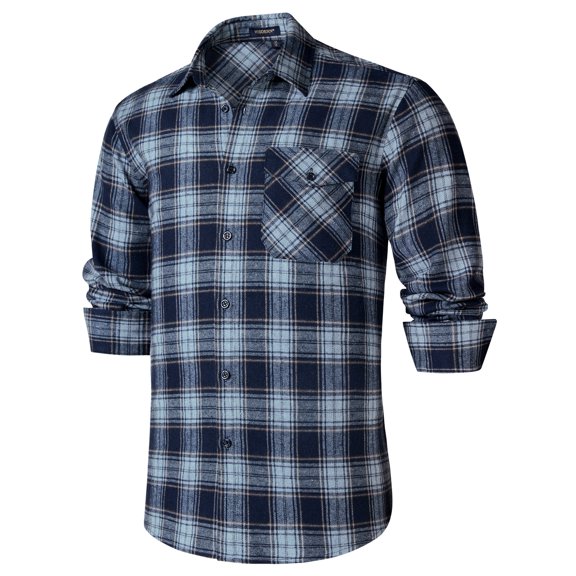HISDERN Flannel Shirt for Mens Long Sleeve Plaid Flannel Shirt Casual Button Down Shirts Navy Blue