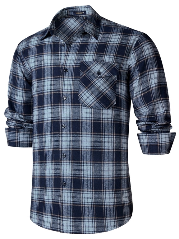 Flannel Shirt for Mens Long Sleeve Plaid Flannel Shirt Casual Button Down Shirts Navy Blue