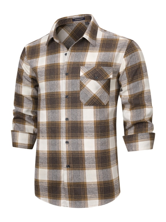 Mens Long Sleeve Flannel Shirts Plaid Shirt Casual Button Down Jacket with Pockets 2XL