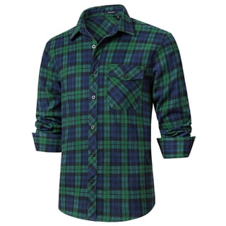 HISDERN Mens Green Flannel Shirts Long Sleeve Lightweight Plaid Shirt Casual Button Down Shirts 2XL