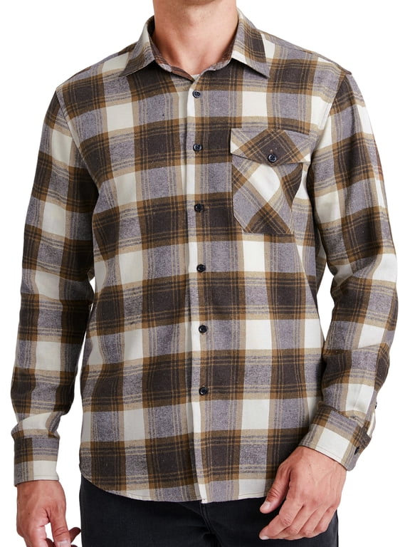 Mens Long Sleeve Flannel Shirts Plaid Shirt Casual Button Down Jacket with Pockets L