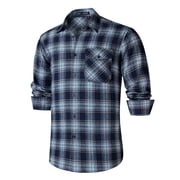 HISDERN Flannel Shirt for Mens Long Sleeve Plaid Flannel Shirt Casual Button Down Shirts Navy Blue