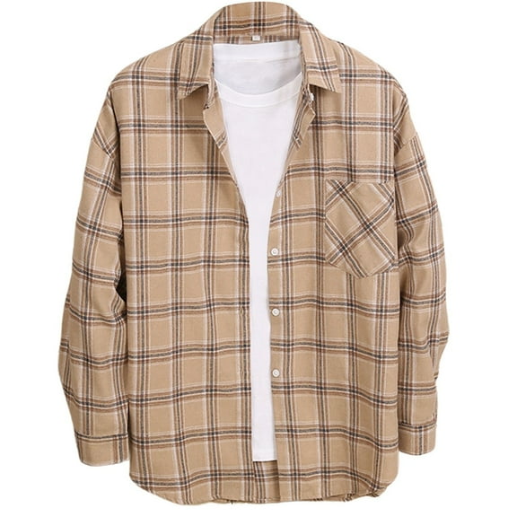 Men's Long - Sleeve Plaid Loose - Fit Shirt Jacket - Casual and Stylish