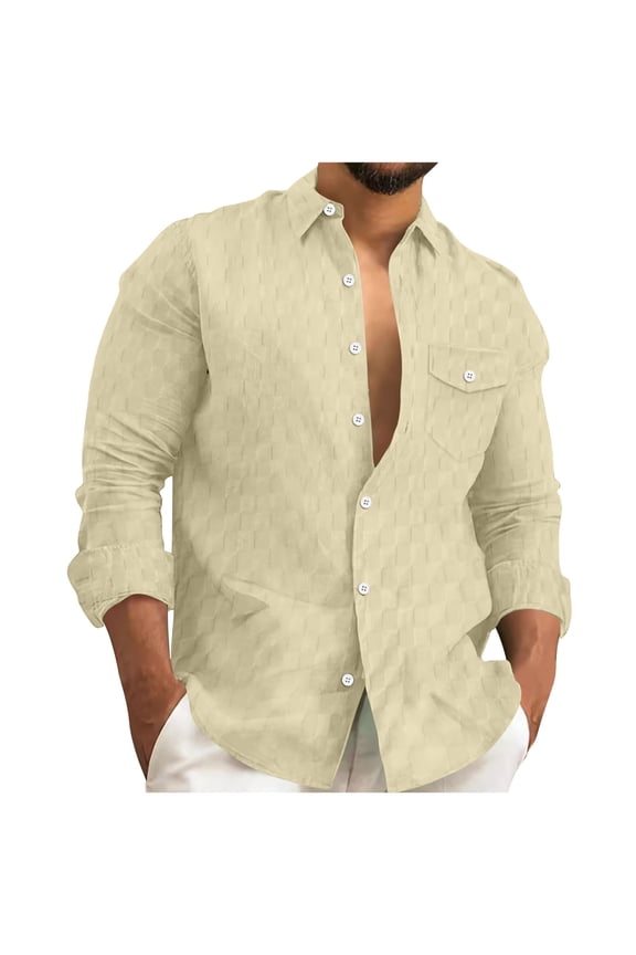 Plaid Shirts for Men Long Sleeve Plaid Shacket Casual Turndown Collar Top for Daily Wear Outdoor Activities Fashion Comfortable Blouse