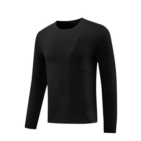 Men's Long Sleeve Pocket T-Shirts Summer Solid Color Outdoor Running Sports Tee Ice Breathable Comfort Tops