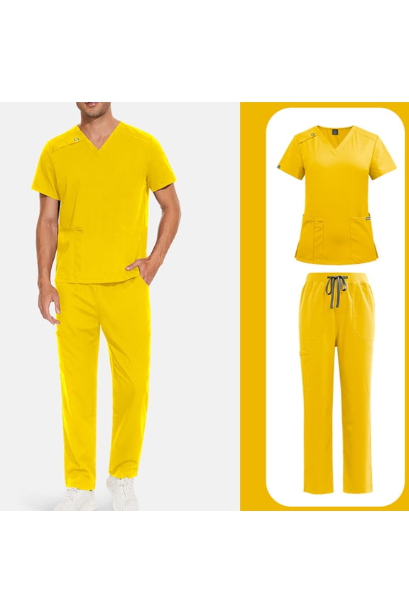 Men's Long Sleeve Pocket Work Uniform Set, Button Front Jacket and Pants, Professional Utility Outfit for Service Workers, Caregivers and Industrial Work
