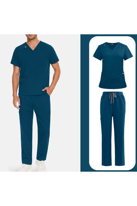 Men's Long Sleeve Pocket Work Uniform Set, Button Front Jacket and Pants, Professional Utility Outfit for Service Workers, Caregivers and Industrial Work