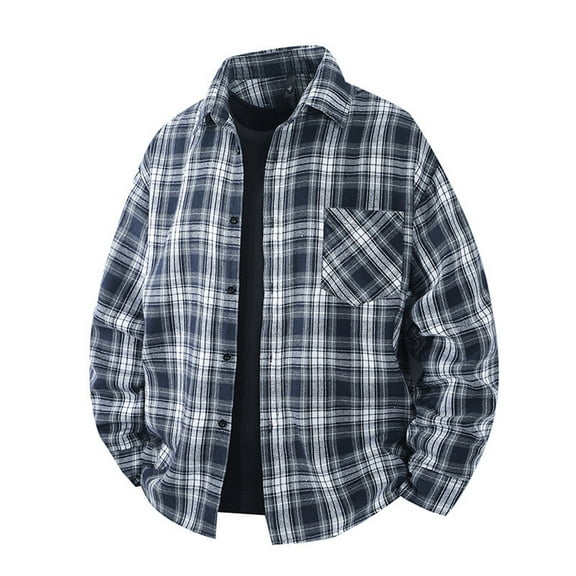 Men's Long-Sleeve Polar Shirt Jacket for Winter Autumn Layers Shirt Men's Thin Flannel for Cool Weather Unisex Couple Matching Plaid Flannel Shirt Set,Navy XXXXXL