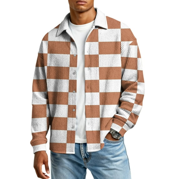 Men's Long Sleeve Polo,Checked Long Sleeve Shirt,Cotton Blend for a Preppy or Smart Casual Vintage Look | Men's Polo Shirts