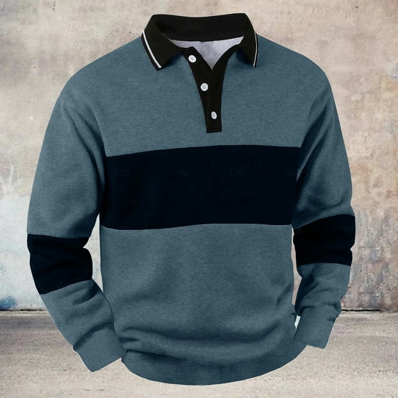 Men’s Long Sleeve Polo Shirt Casual Slim Fit Shirts Contrast Color Patchwork T Shirts Fashion Tops