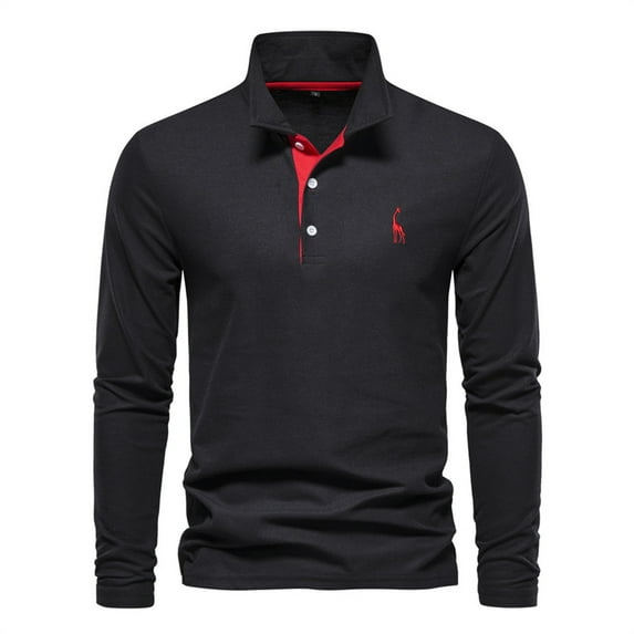 Men's Long Sleeve Polo Shirt, Classic Fit, Casual Solid Color, Soft Cotton, Stylish Collar, Comfortable Wear, Red
