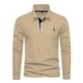 thumbnail image 1 of Men's Long Sleeve Polo Shirt, Classic Fit, Casual Solid Color, Soft Cotton, Stylish Collar, Comfortable Wear, Red, 1 of 4