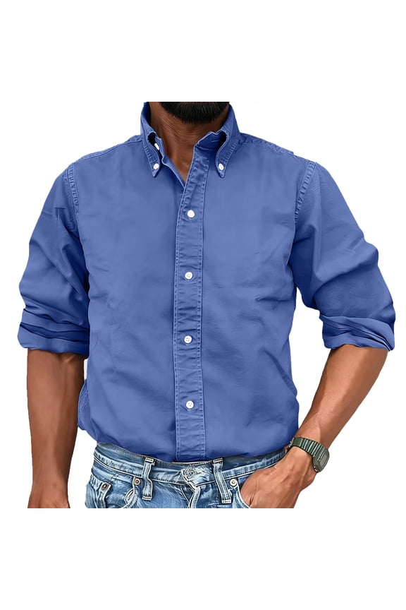 Men's Long Sleeve Polo Shirt,Solid Color Collar Long Sleeve Shirt Vintage Inspired Long Sleeve Top,Smart Casual & Preppy Style | Mens Shirts Long Sleeve