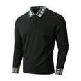 thumbnail image 1 of Men's Long Sleeve Polo Shirt with Plaid Collar and Cuffs, Casual Slim Fit, Soft Cotton Blend, Red, All Sizes, 1 of 3