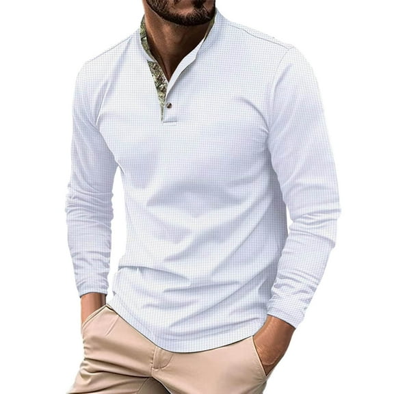 Men's Long Sleeve Polo Shirts Male Patchwork Lapel Long Sleeve Polo Shirts Athletic Work Pullover Shirts Tops Classic