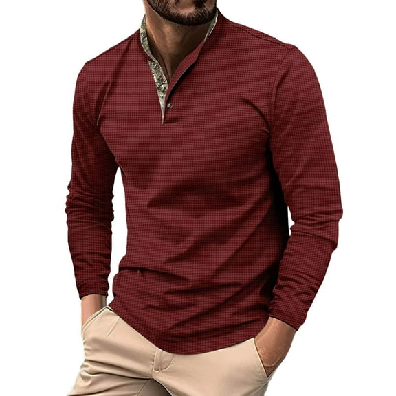 Men's Long Sleeve Polo Shirts Male Patchwork Lapel Long Sleeve Polo Shirts Athletic Work Pullover Shirts Tops Comfortable