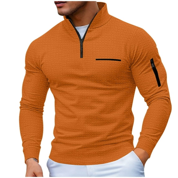 Men's Long Sleeve Polo Shirts Quarter Zip Up Mock Neck Pullover Color Block Slim Fit Golf Shirts